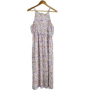 Lush NWT Cream Ivory Pink Multi Floral Pleated Sleeveless Midi Dress Size M